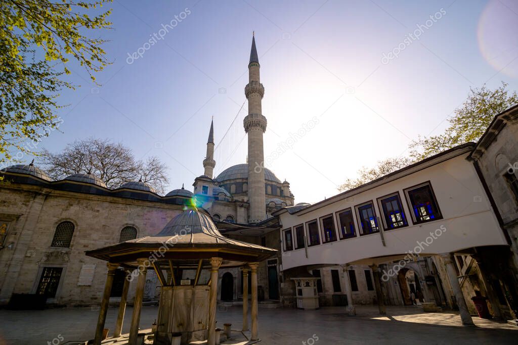 Eyup Sultan Mosque in Istanbul. One of the oldest mosque in Istanbul Turkey. Ramadan, islamic new year, islamic art and architecture background photo.