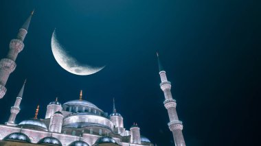 Sultanahmet namı diğer Mavi Cami ve Hilal Ay. Ramazan veya İslami kavram arkaplan resmi.