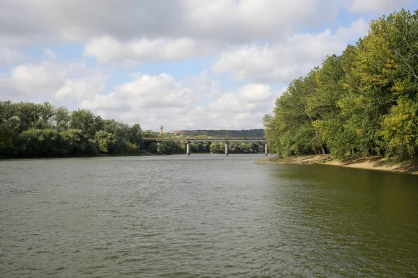 Flussbrücke Ein Stetiger Fluss Von Wasser Bäume Auf Beiden Seiten — Stockfoto