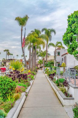 Long Beach California 'da deniz kenarındaki evler ve kanallar boyunca Paved geçidi