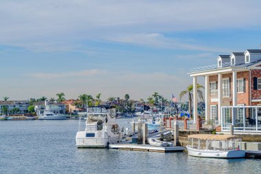 Huntington Beach California scenery of houses overlooking the beautiful harbor