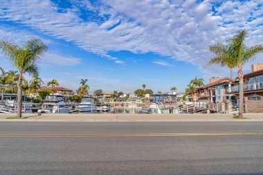 Road overlooking the harbour of Huntington Beach California on a cloudy day