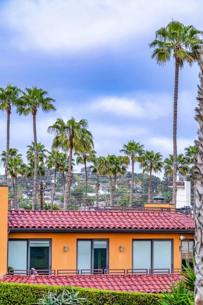 San Diego California paesaggio con case e palme contro cielo blu nuvoloso — Foto Stock