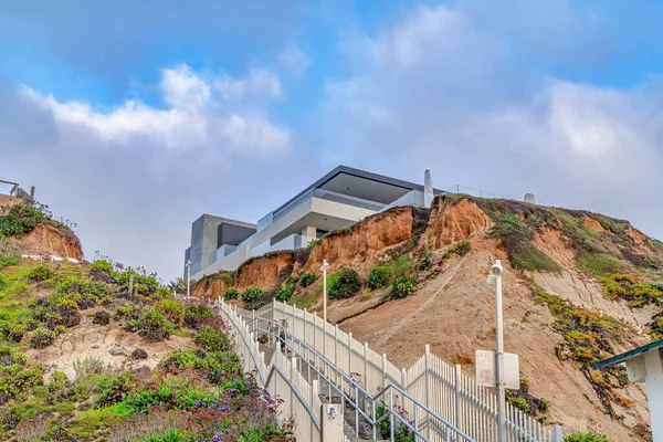 Waterfront house and mountain to beach stairs in scenic San Diego California