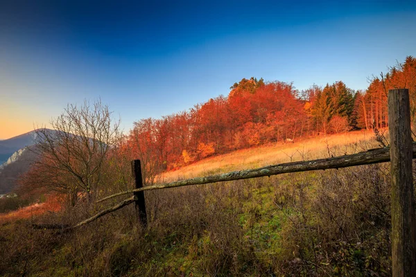 Autunno Paesaggio Rurale Tramonto Slovacchia Nord Occidentale Europa — Foto Stock