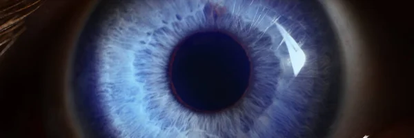 Человеческий голубой глаз со светом прямо на нем — стоковое фото
