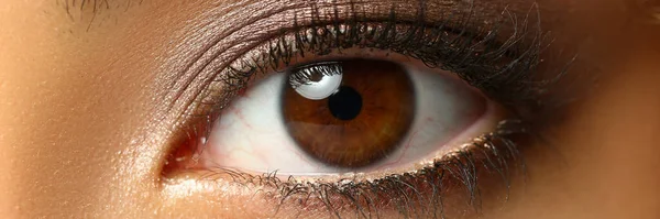 Красивый коричневый глаз молодой женщины — стоковое фото