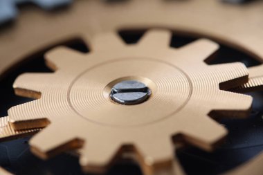 Altının yedek parçasının saat mekanizmasında yakınlaştırılması