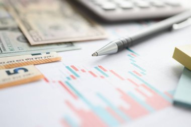 Para ve tükenmez kalem dosyaların üzerinde duruyor.