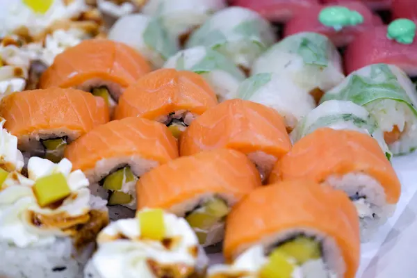 Japońskie zbliżenie kolorowe koncepcja tła sushi — Zdjęcie stockowe
