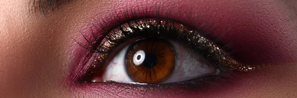 Weibliches Auge mit Augenbrauen und Make-up in rosa Tönen — Stockfoto