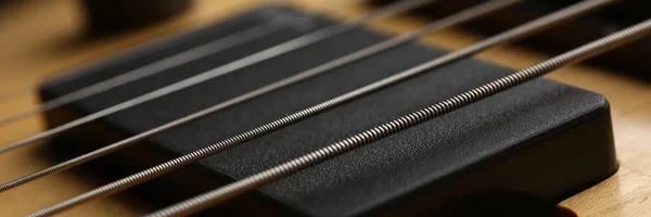 Kytara struny na fretboard detailní up. Výcvikové kurzy kytary — Stock fotografie