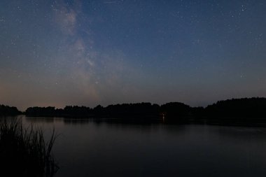 Yıldızlı gökyüzünün ve Samanyolu 'nun gece manzarası