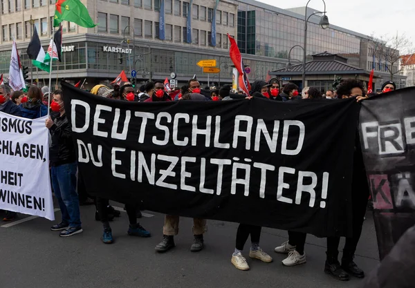 Βερολίνο Γερμανία Μαΐου 2021 Πρωτομαγιά Διαδήλωση Στο Βερολίνο Κατά Διάρκεια — Φωτογραφία Αρχείου