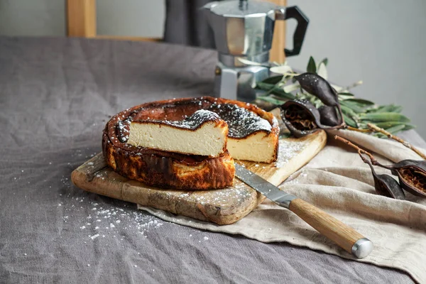 San Sebastian Baskische Gebrande Cheesecake Heerlijk Zelfgemaakt Gebak — Stockfoto