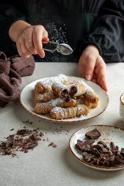 Tequeno Typische Snack Van Venezuelan Voedsel Vrouw Chef Kok Tequeos — Stockfoto