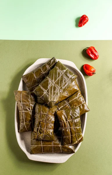 Tamales Colombianos Cocina Mexicana Colombiana Los Tamales Costa Hoja Plátano — Foto de Stock