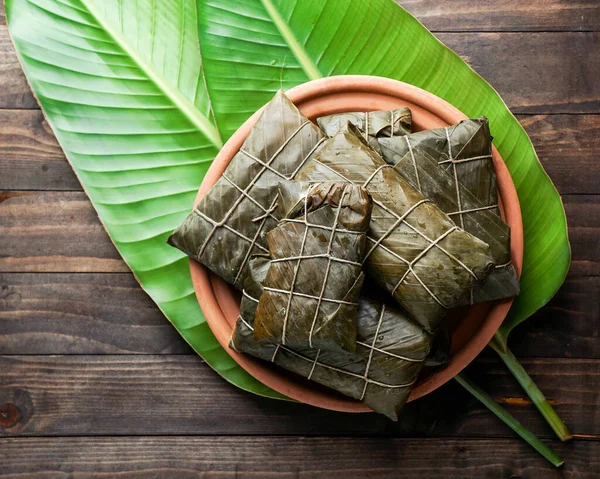 Tamales Colombianos Cocina Mexicana Colombiana Los Tamales Costa Hoja Plátano — Foto de Stock