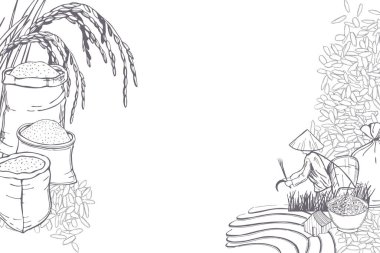 El yapımı pirinç seti. Vektör arkaplanı. Çizim çizimi.