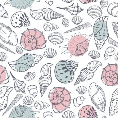  Elle çizilmiş deniz kabukları ile vektörsüz desen.