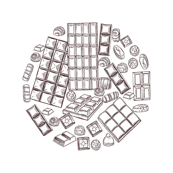Chocolat Dessiné Main Cercle Illustration Croquis Vectoriels — Image vectorielle