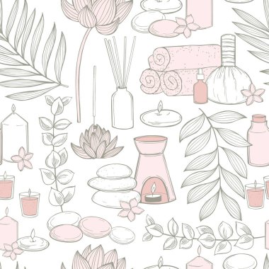 El yapımı spa tedavisi ve aromaterapi. Vektörsüz desen.
