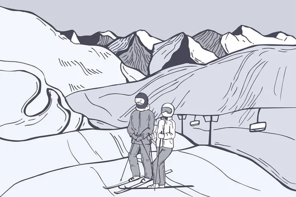 Station Ski Illustration Croquis Vectoriels — Image vectorielle