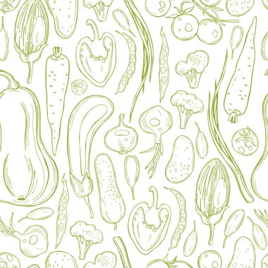 Elle çizilmiş sebzelerle kusursuz bir desen. 