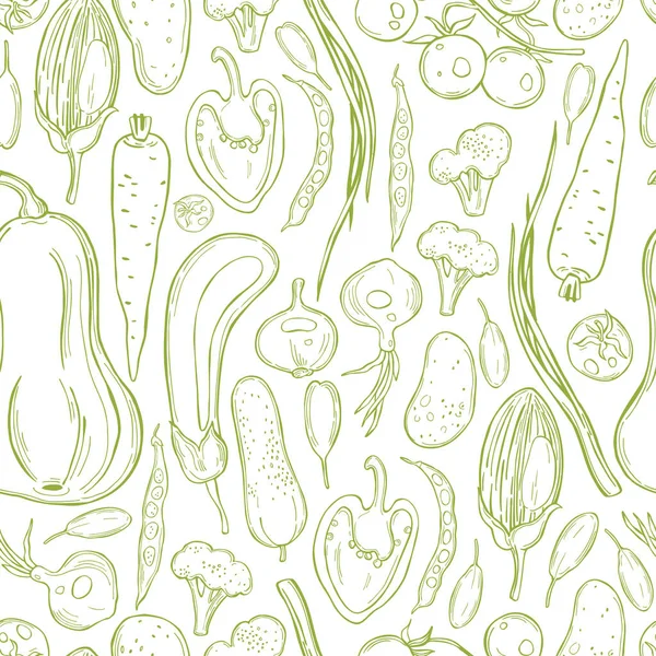 手描きの野菜とベクトルシームレスパターン — ストックベクタ