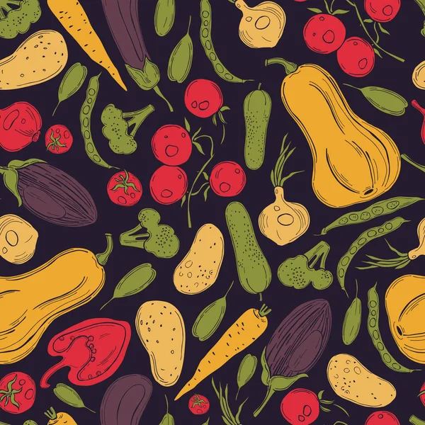 Векторный Бесшовный Рисунок Овощами Ручной Работы — стоковый вектор