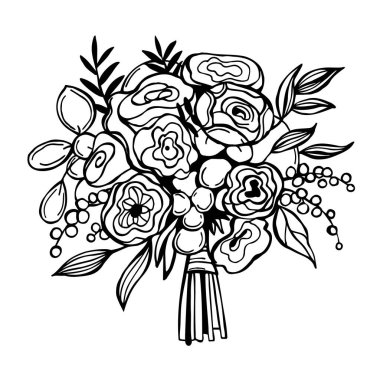 Elle çizilmiş düğün buketi. Vektör çizimi çizimi.