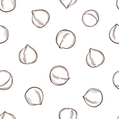 El yapımı fındık. Beyaz arka planda Macadamia. Vektörsüz desen.