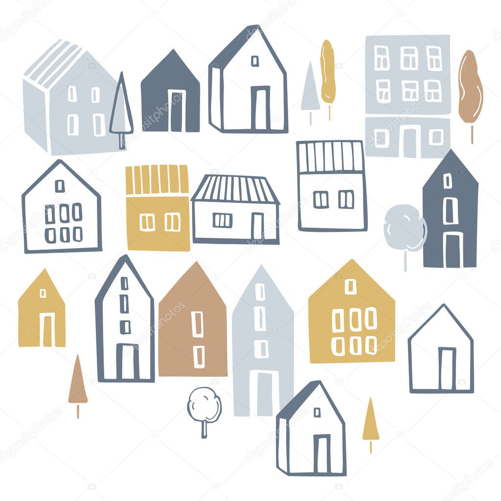 Vector background with cute small houses. 