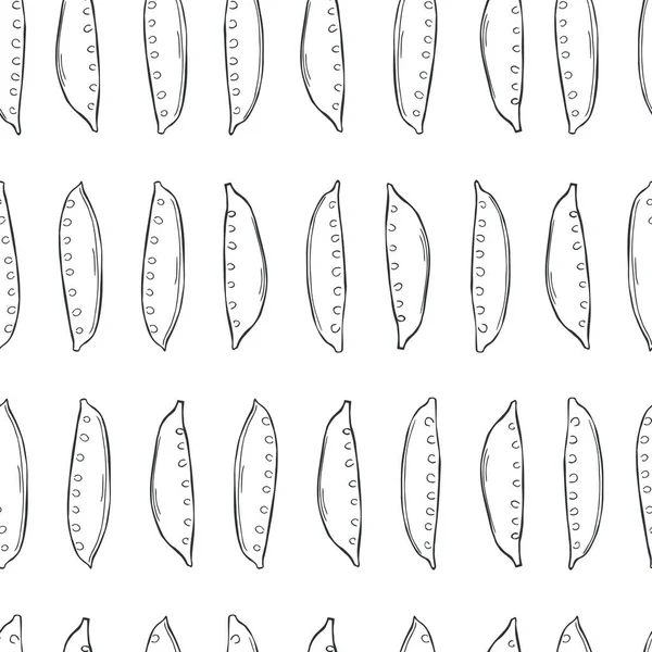 Handgezeichnete Junge Erbsenschoten Auf Weißem Hintergrund Nahtloses Vektormuster — Stockvektor