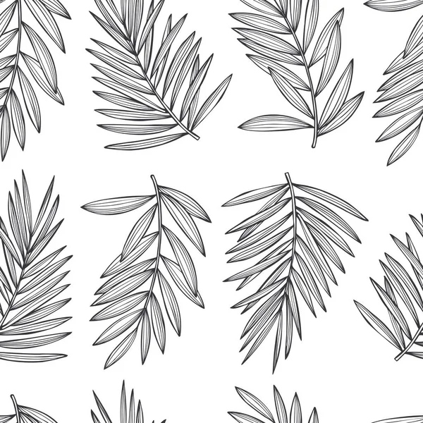 Plantes Tropicales Dessinées Main Modèle Sans Couture Vectoriel — Image vectorielle