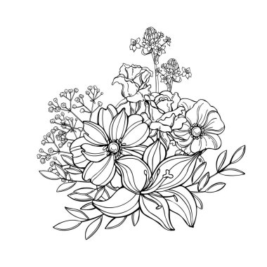 El çizimi bahçe çiçekleri. Vektör çizimi..