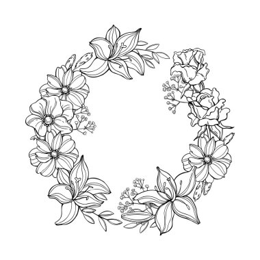  El çizimi çiçek çelengi. Vektör çizimi çizimi.