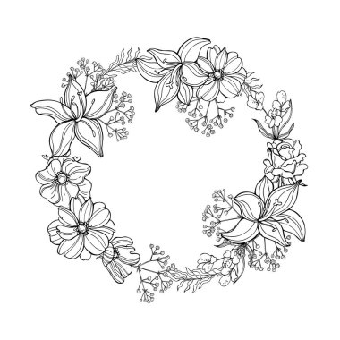 El çizimi çiçek çelengi. Vektör çizimi çizimi.