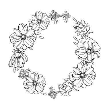 El çizimi çiçek çelengi. Vektör çizimi çizimi.