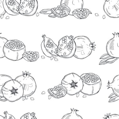 Beyaz arka planda el yapımı nar. Vektörsüz desen. 