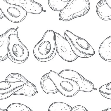 Beyaz arka planda elle çizilmiş avokado. Vektörsüz desen. 