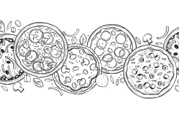 Pizza Desenhada Mão Fundo Vetorial Desenho Ilustração — Vetor de Stock