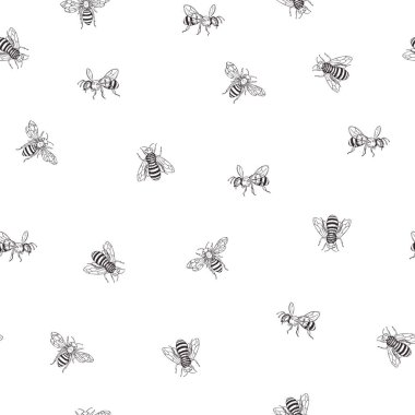 Beyaz arka planda el yapımı arılar. Vektörsüz desen