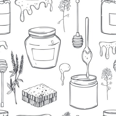 El yapımı bal seti. Vektörsüz desen. 