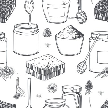 El yapımı bal seti. Vektörsüz desen. 