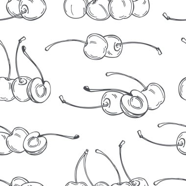 Beyaz arka planda el çizimi kiraz. Vektörsüz desen. 