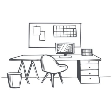 Merkez ofisin modern iç mekanı. Vektör çizimi çizimi.