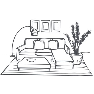 Oturma odasının içi. Vektör çizimi çizimi.