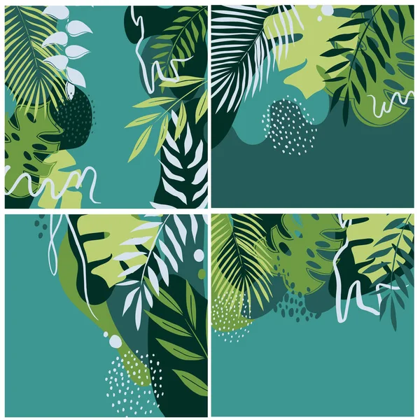 Zomer Tropische Achtergronden Met Palm Monsterabladeren Set Van Abstracte Artistieke — Stockvector