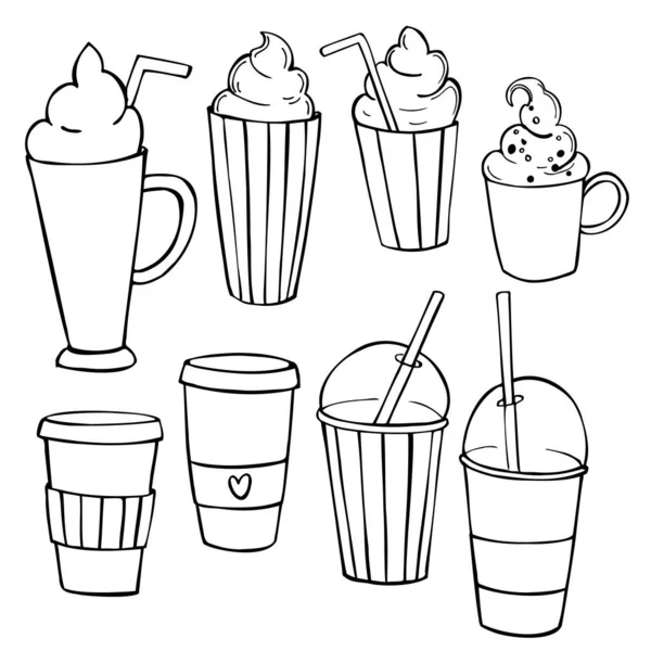 Kaffebryggare Kaffe Cocktails Och Vektor Skiss Illustration — Stock vektor